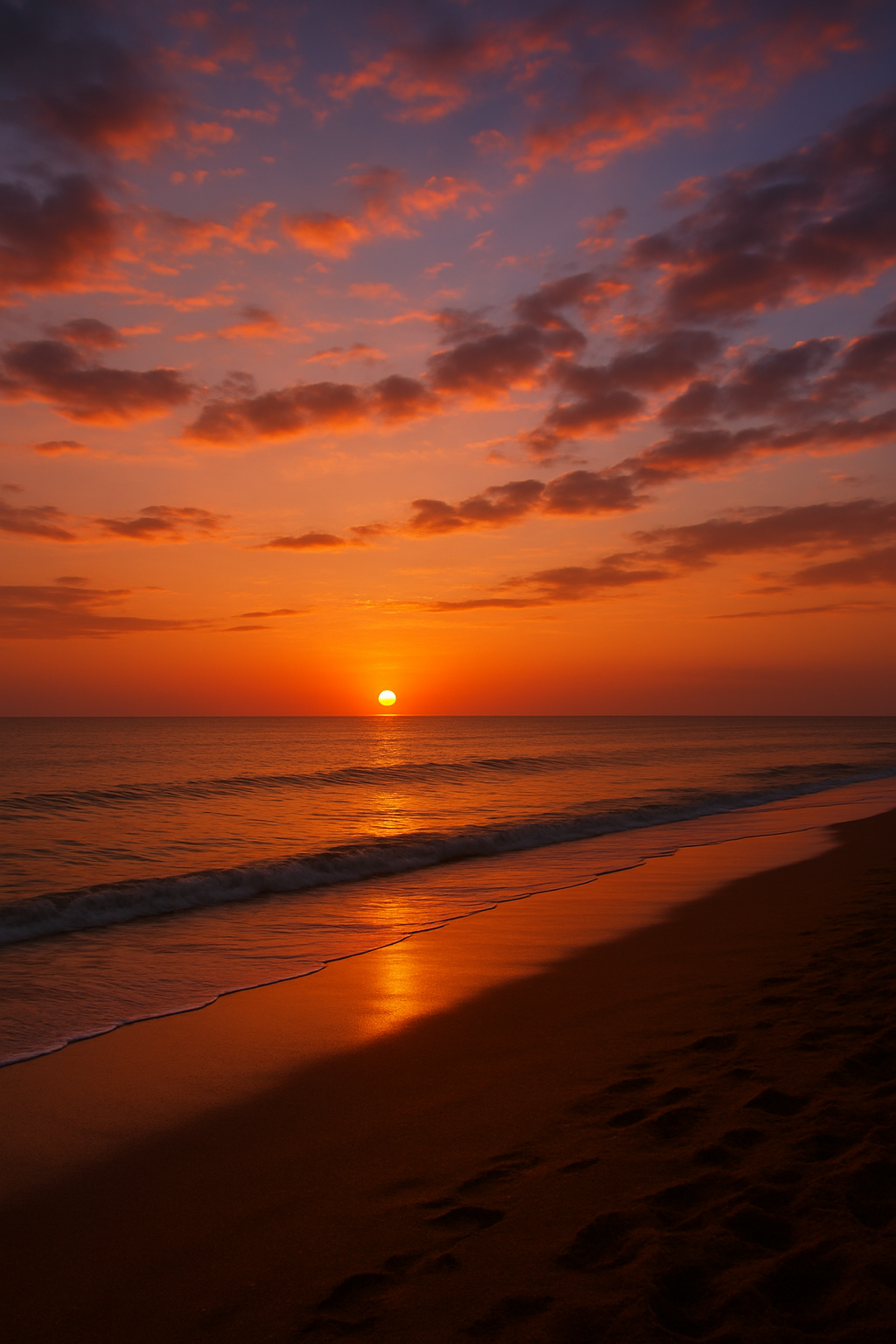 Romantic beach sunset at dusk